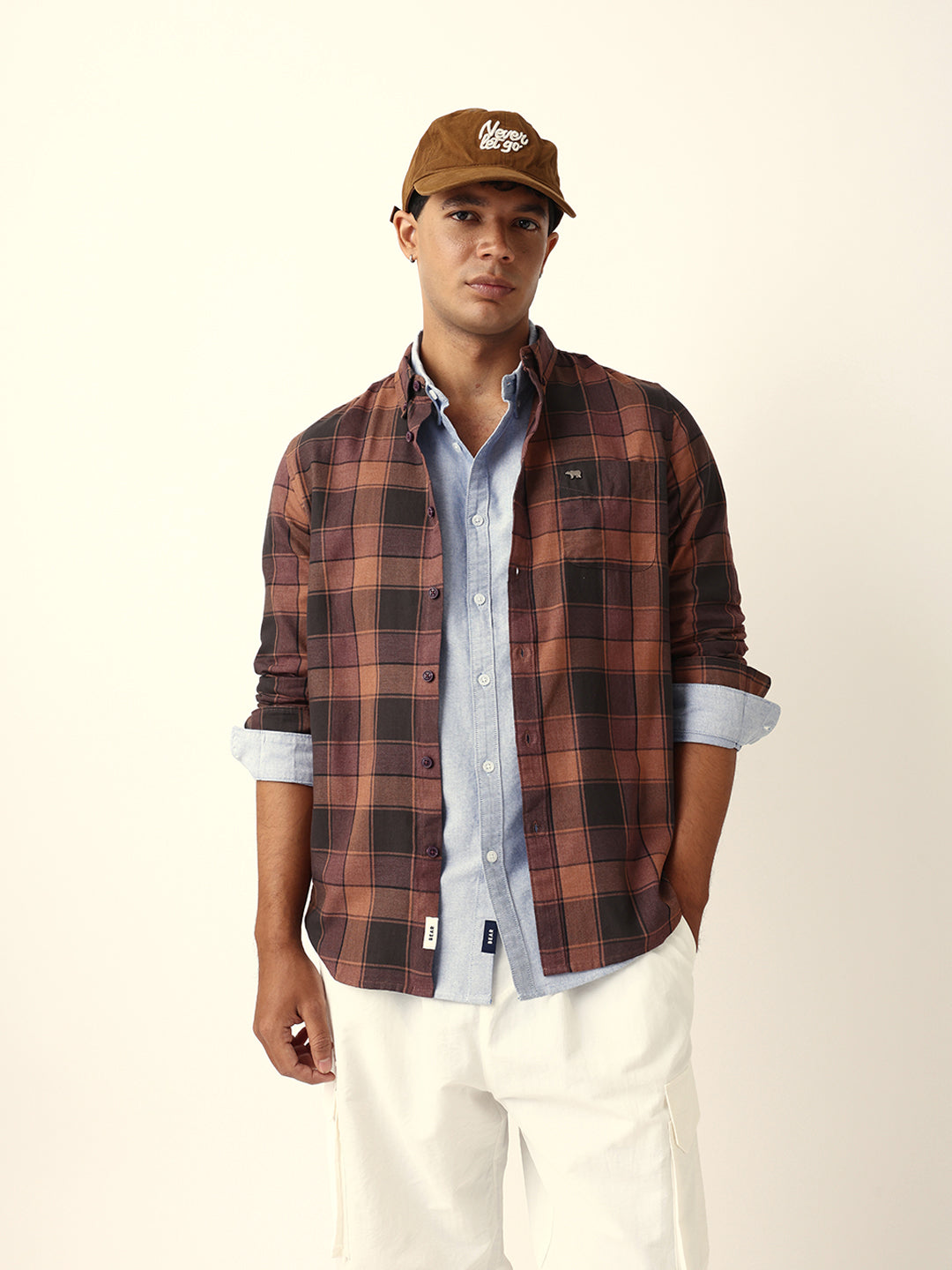 Men Brown Checked Shirt