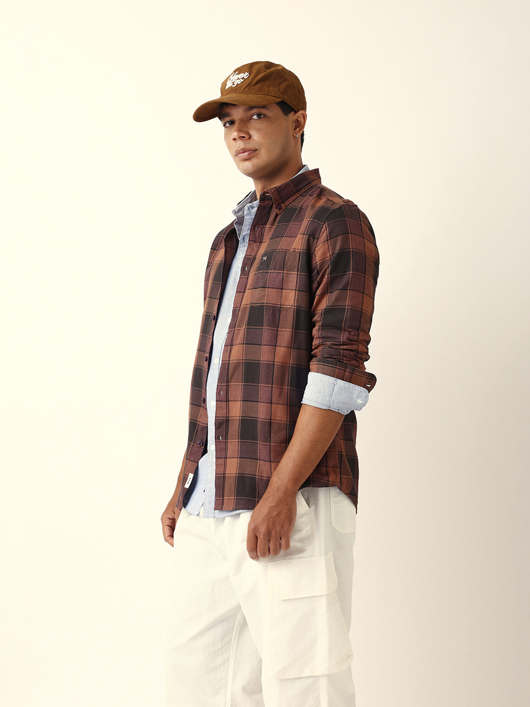 Men Brown Checked Shirt