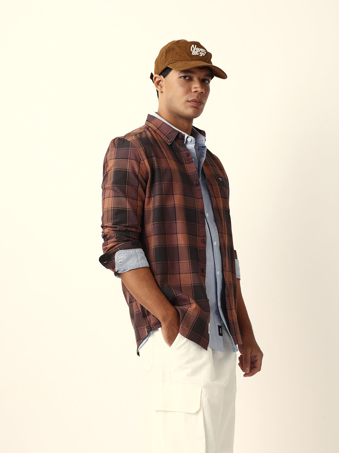 Men Brown Checked Shirt