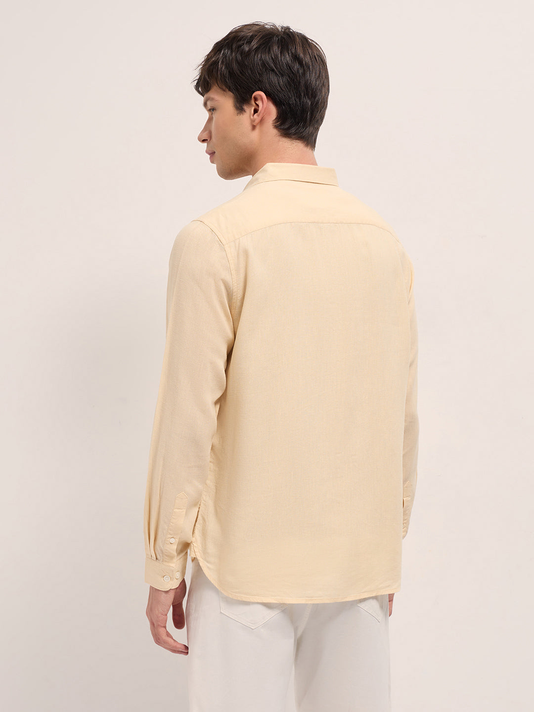 Men Beige Solid Lyocell Slim Fit Casual Shirt