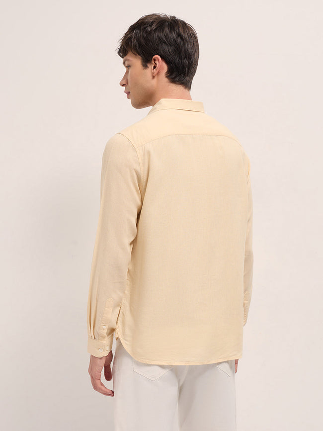 Men Beige Solid Lyocell Slim Fit Casual Shirt