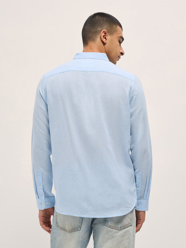 Men Light Blue Solid Lyocell Slim Fit Casual Shirt