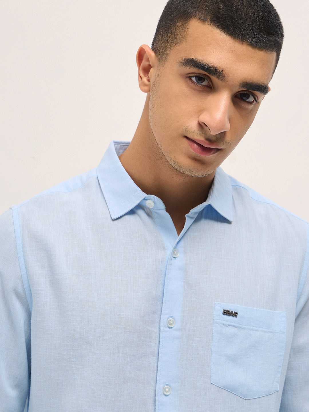 Men Light Blue Solid Lyocell Slim Fit Casual Shirt