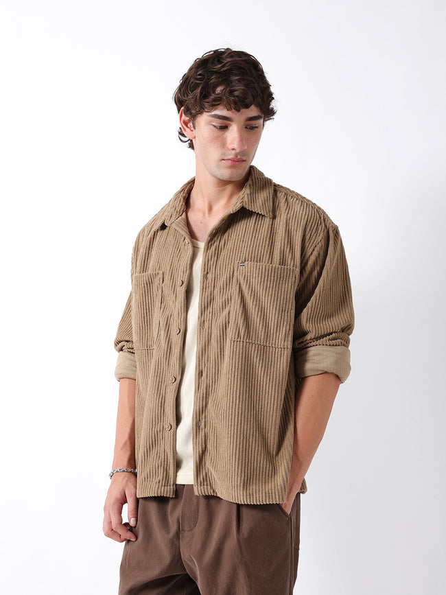 Men Beige Corduroy Overshirt