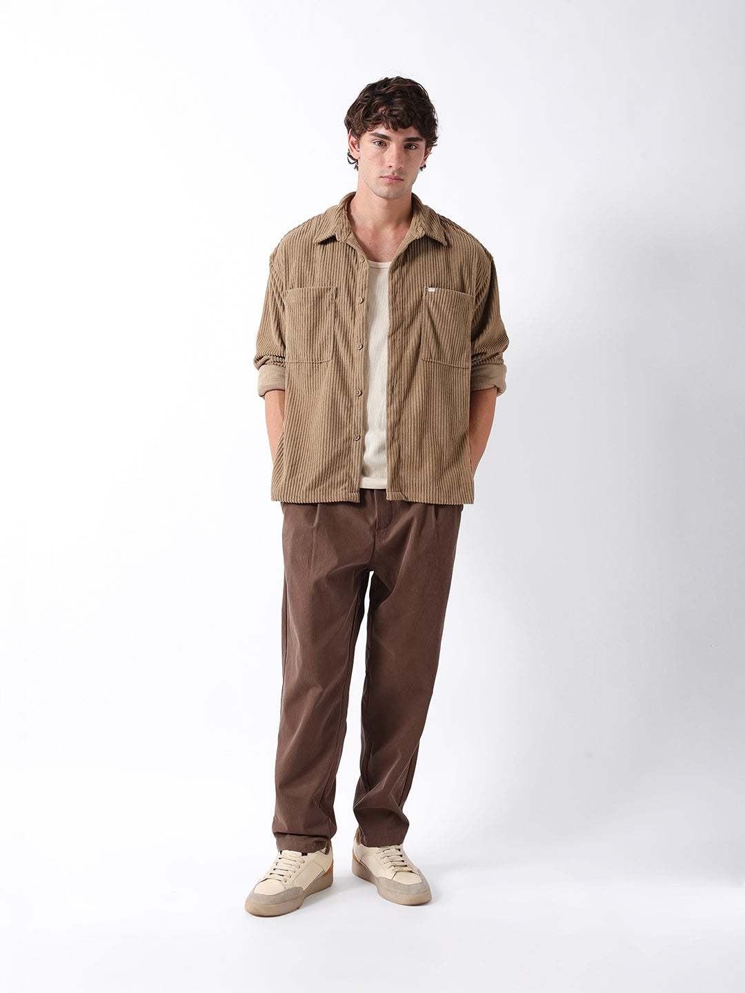 Men Beige Corduroy Overshirt