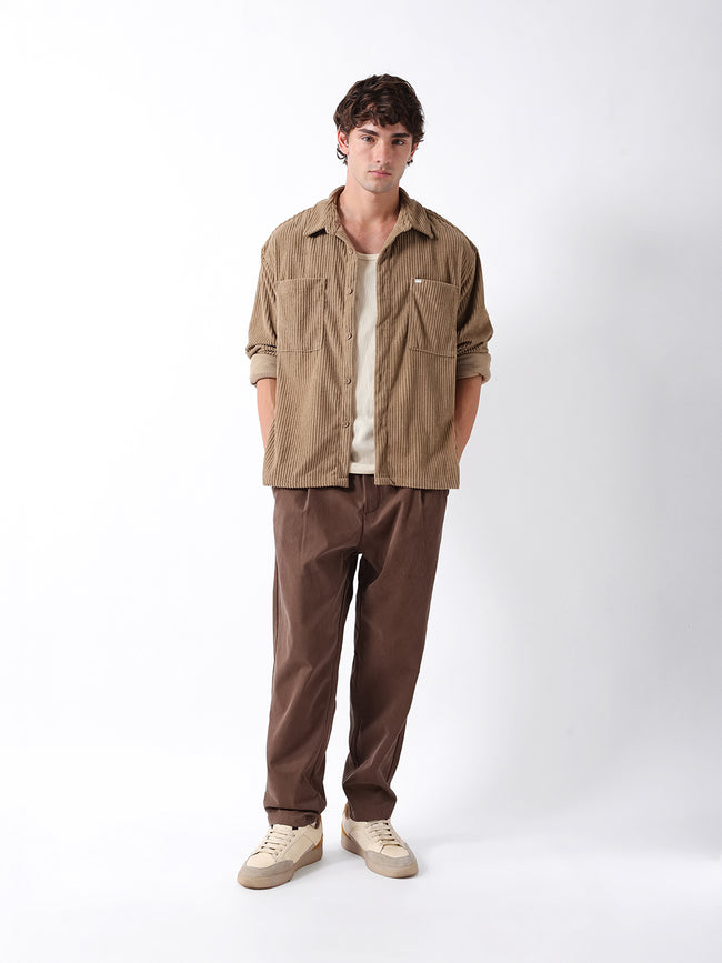 Men Beige Corduroy Overshirt