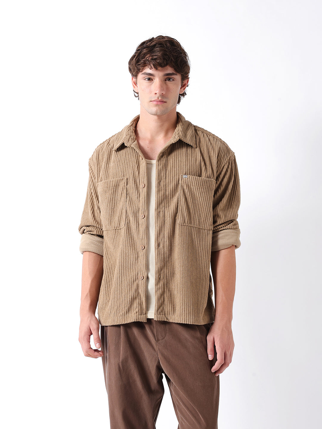 Men Beige Corduroy Overshirt