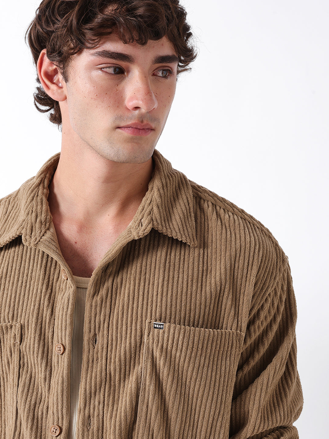 Men Beige Corduroy Overshirt