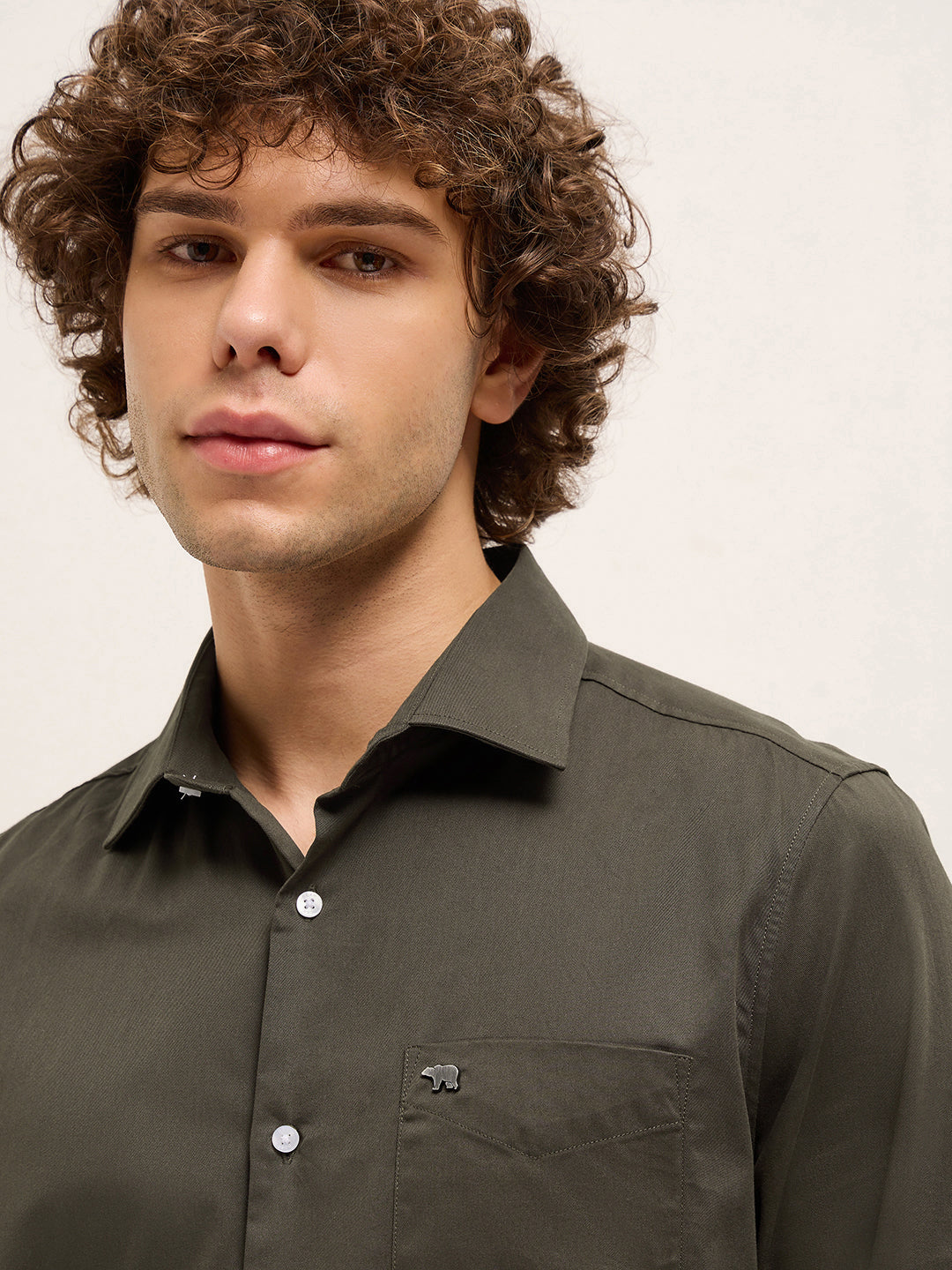 Men Elegant Olive Solid Tailored Fit Formal Shirt
