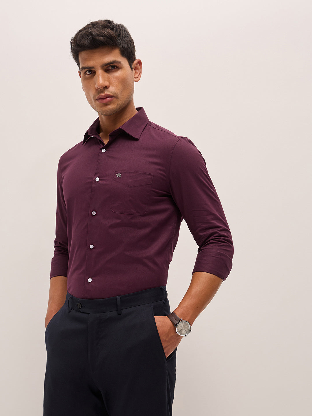Men Maroon Tailored Fit Solid Formal Shirt