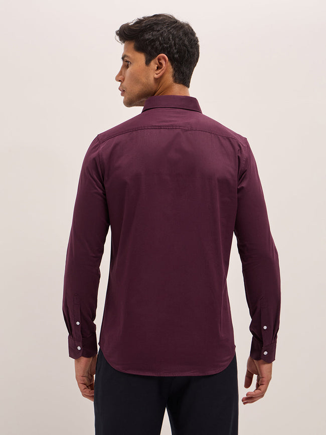 Men Maroon Tailored Fit Solid Formal Shirt