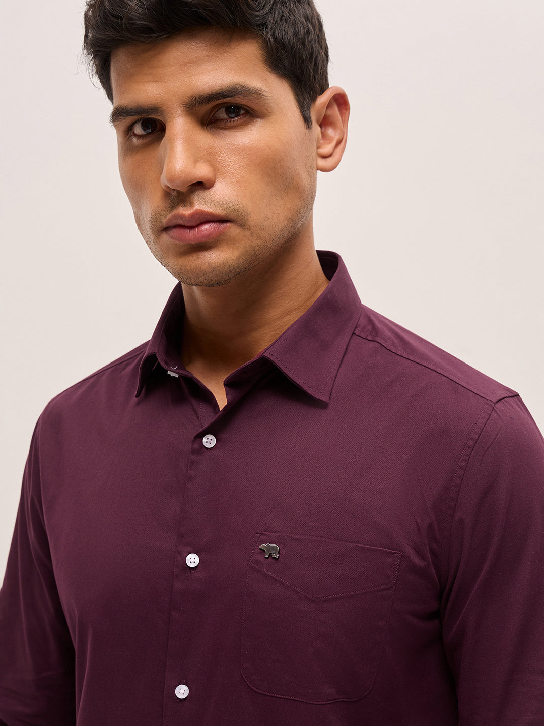 Men Maroon Tailored Fit Solid Formal Shirt