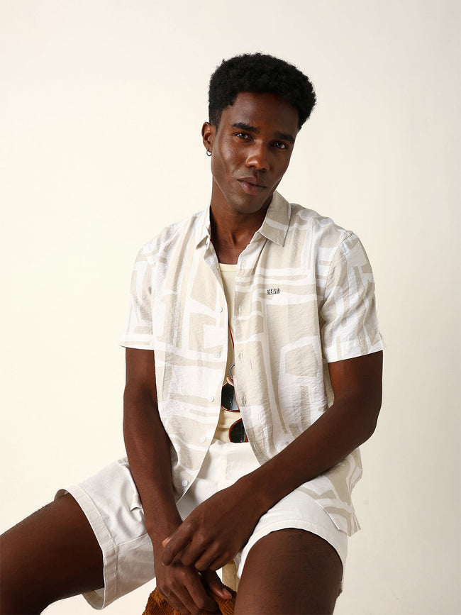 Men Cream Viscose Rayon Printed Shirt