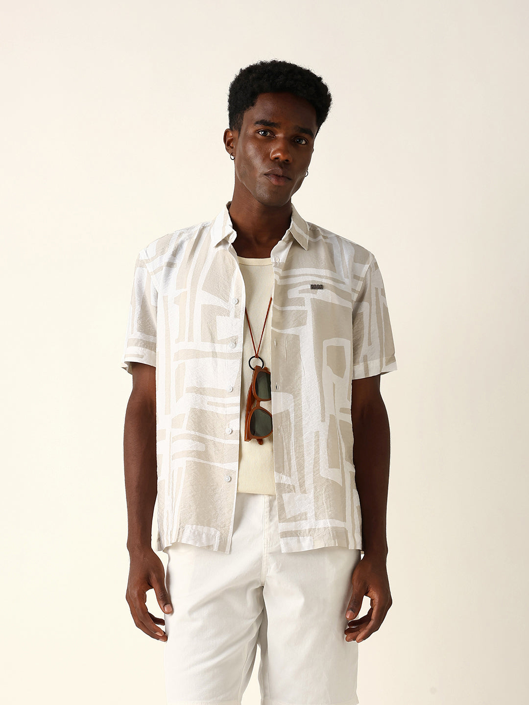 Men Cream Viscose Rayon Printed Shirt