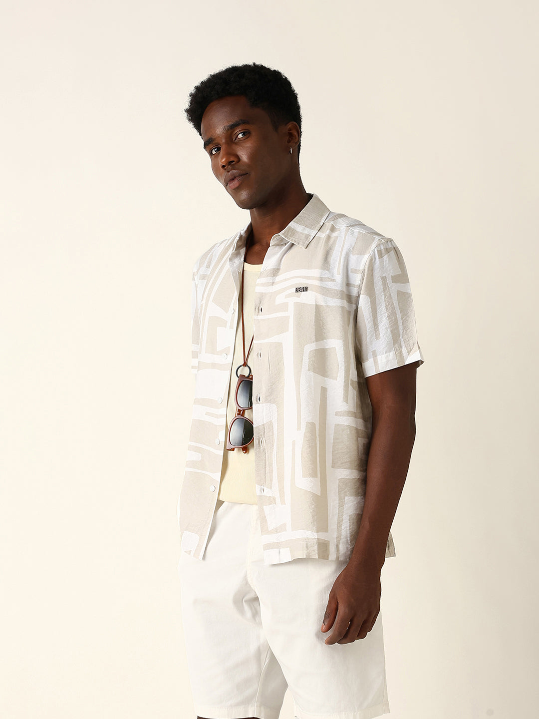 Men Cream Viscose Rayon Printed Shirt