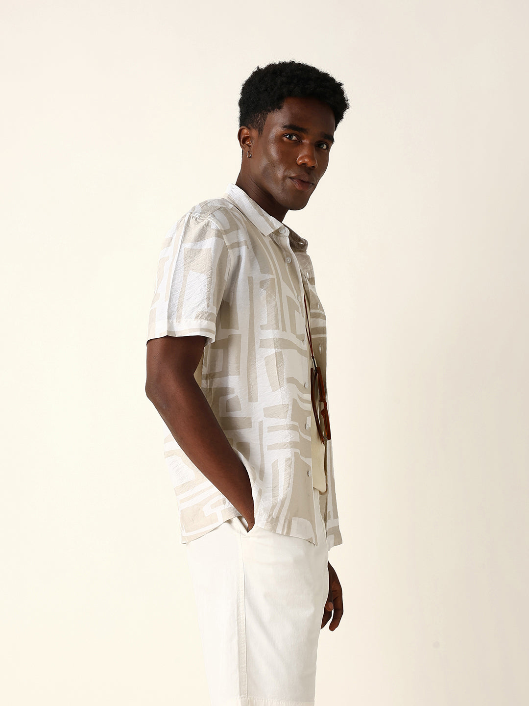 Men Cream Viscose Rayon Printed Shirt