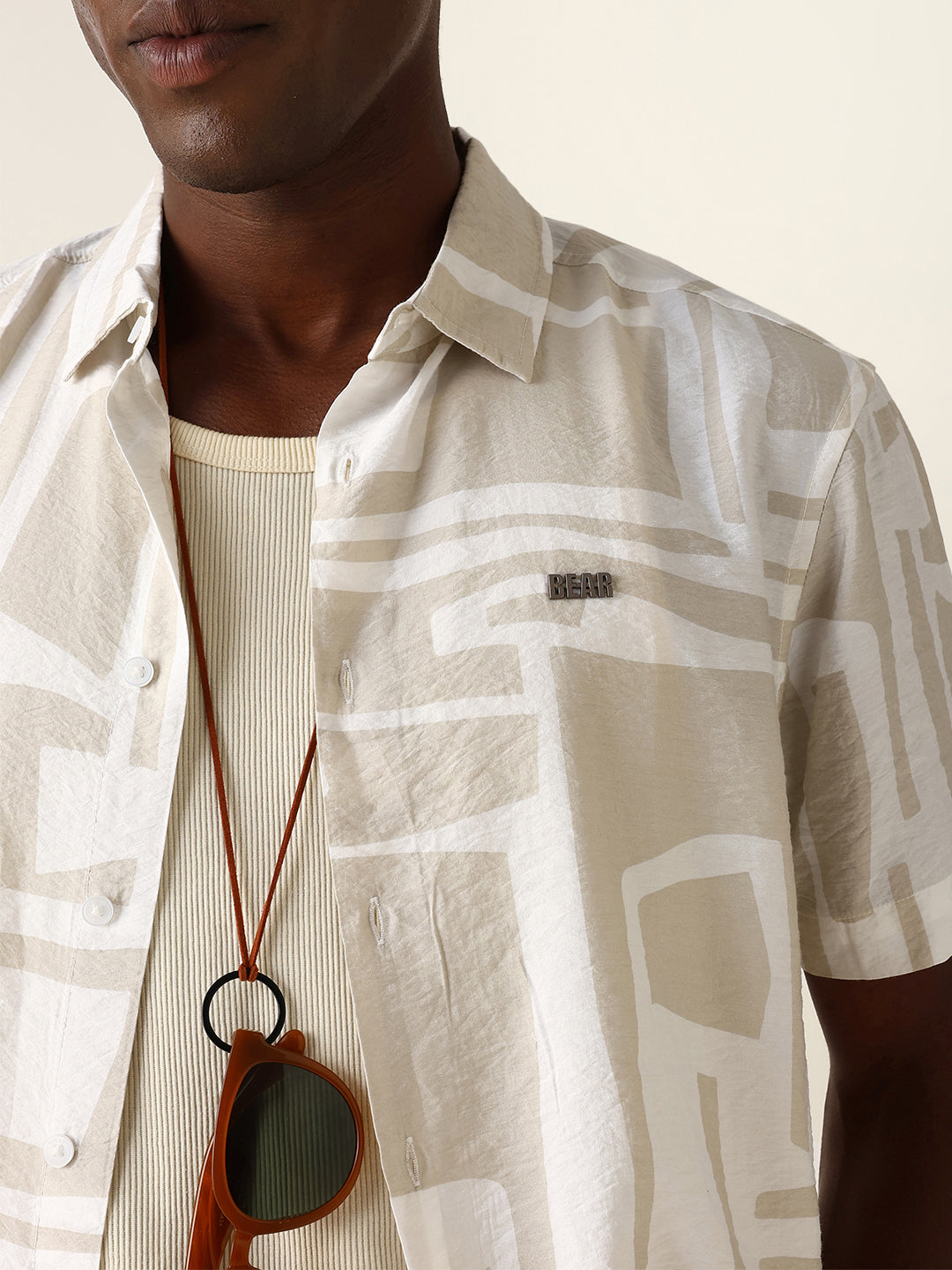 Men Cream Viscose Rayon Printed Shirt