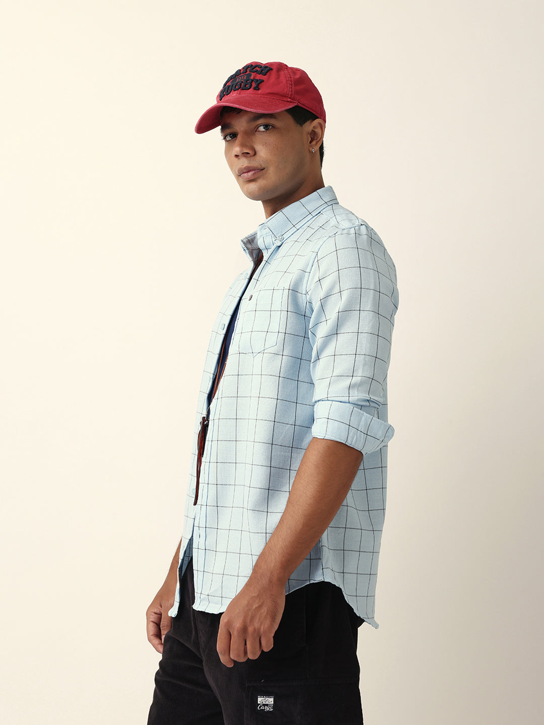 Men Blue Polyester Checked Shirt