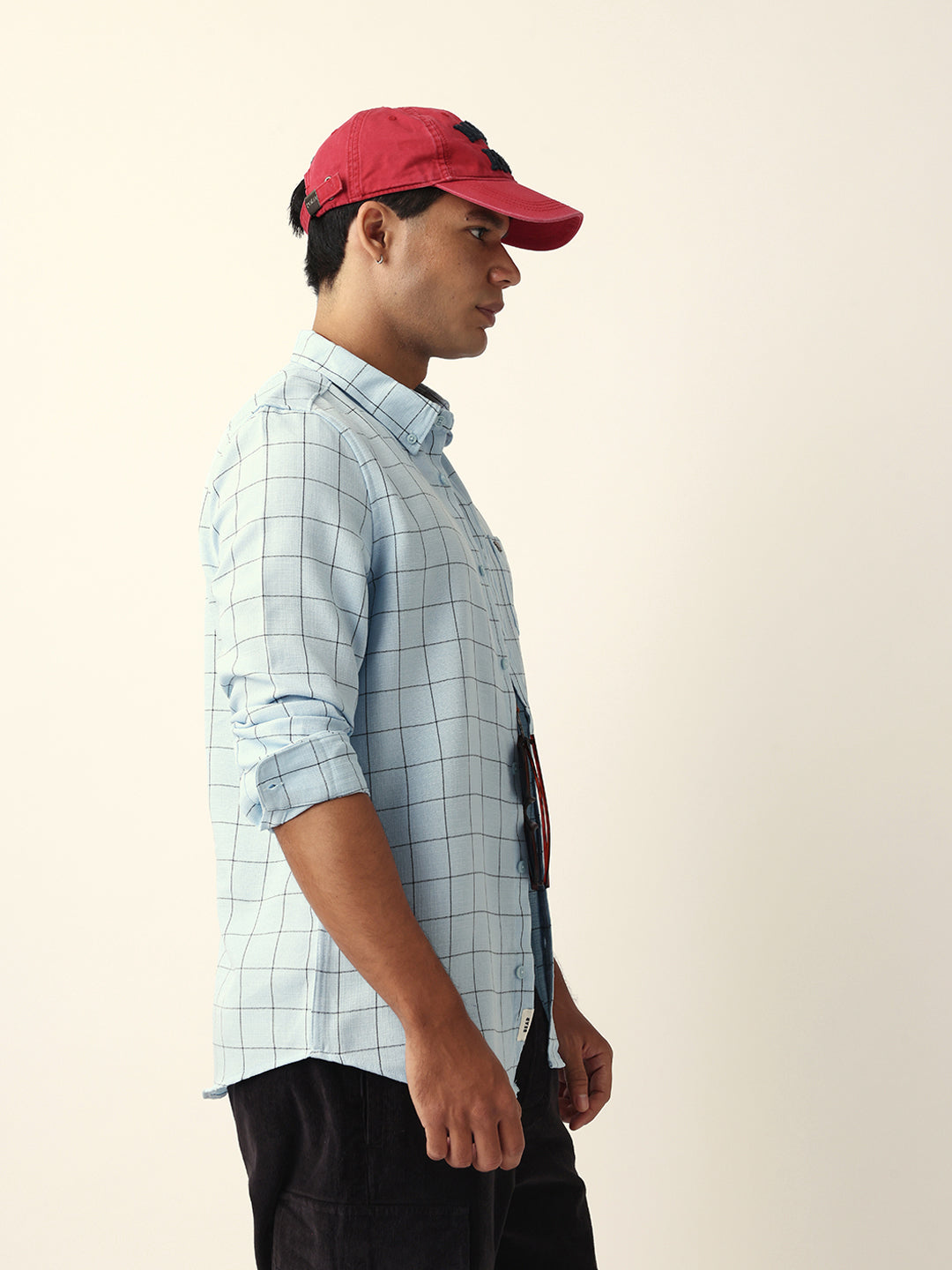 Men Blue Polyester Checked Shirt