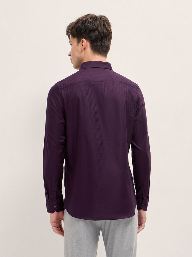 Men Purple Woven Pattern Cotton Tailored Fit Formal Shirt