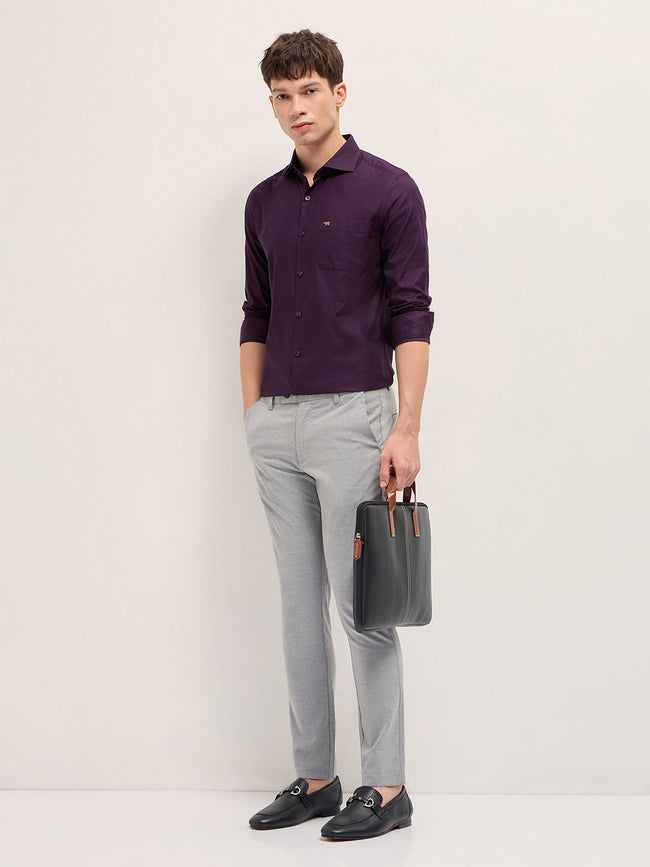 Men Purple Woven Pattern Cotton Tailored Fit Formal Shirt