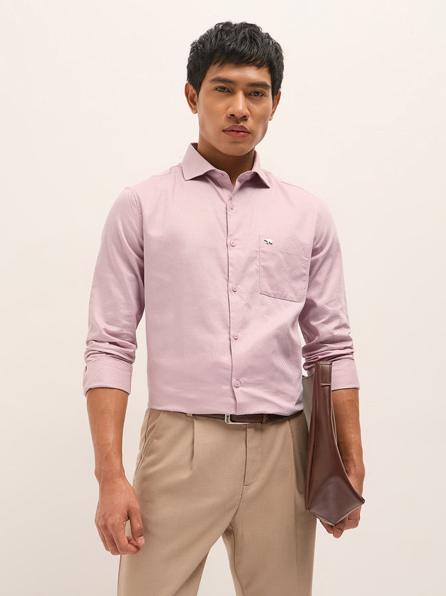 Men Pink Woven Pattern Cotton Tailored Fit Formal Shirt