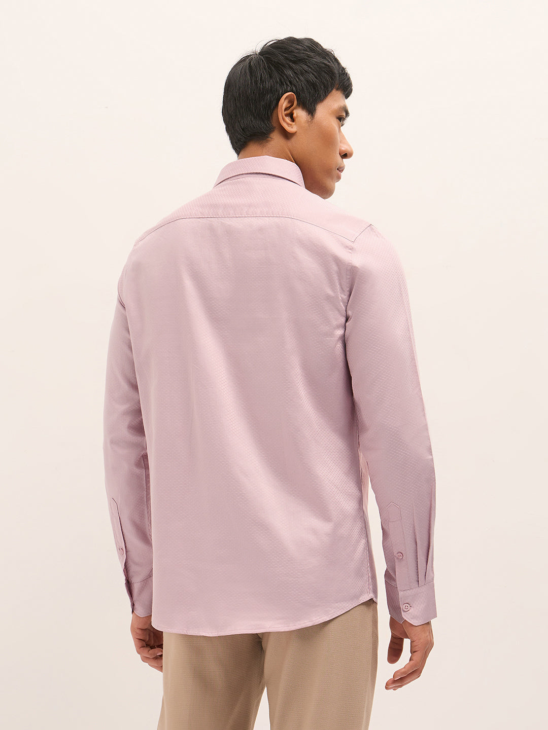 Men Pink Woven Pattern Cotton Tailored Fit Formal Shirt
