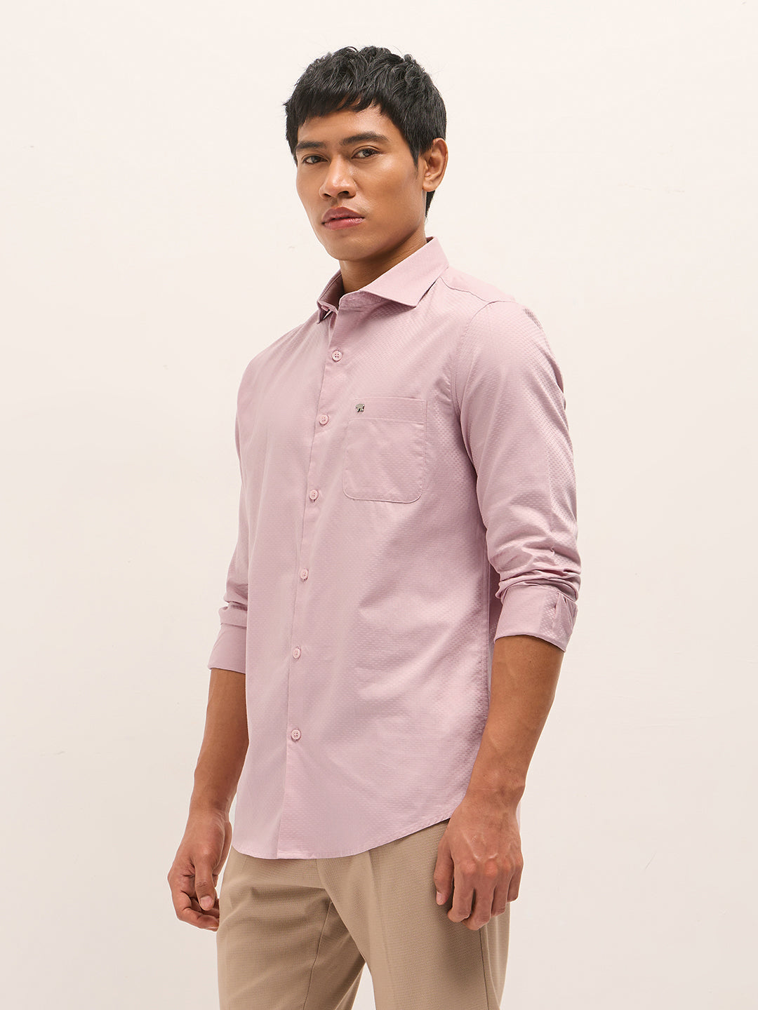 Men Pink Woven Pattern Cotton Tailored Fit Formal Shirt