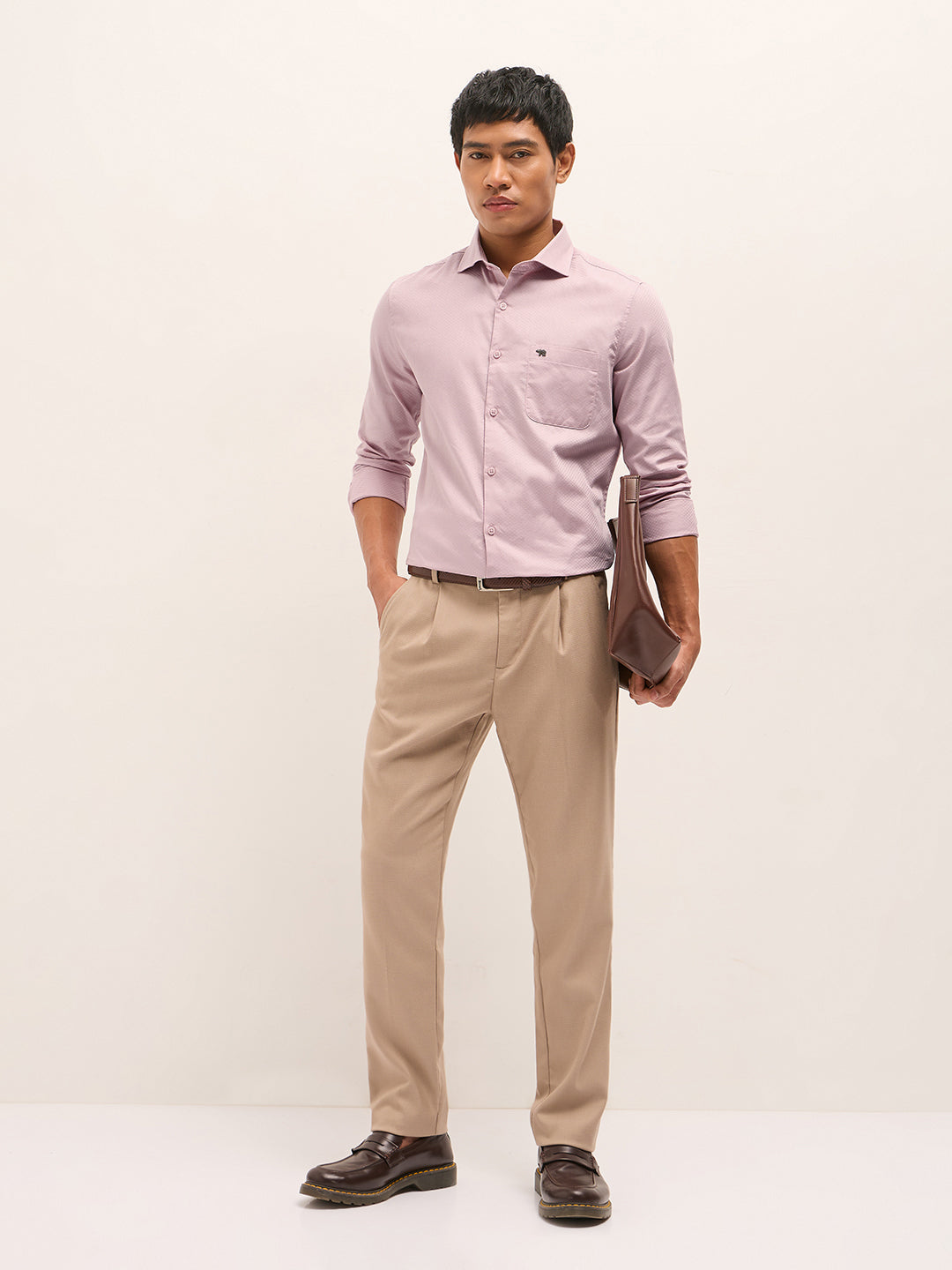 Men Pink Woven Pattern Cotton Tailored Fit Formal Shirt