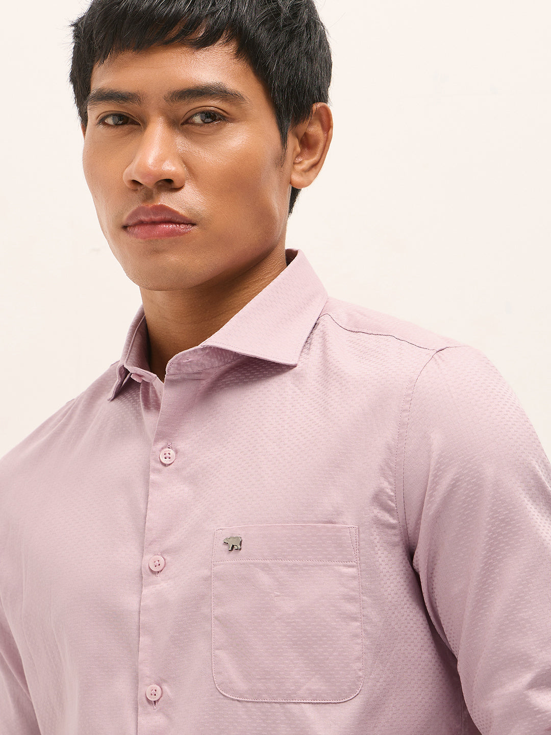 Men Pink Woven Pattern Cotton Tailored Fit Formal Shirt