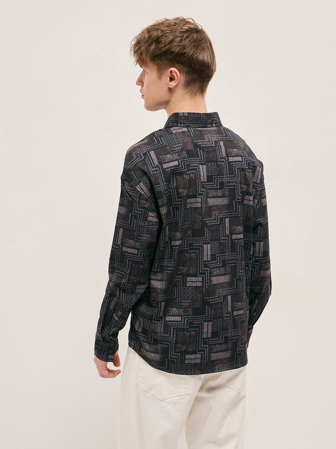 Men Black Geometric Printed Relax Fit Casual Overshirt