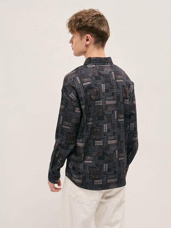 Men Black Geometric Printed Relax Fit Casual Overshirt