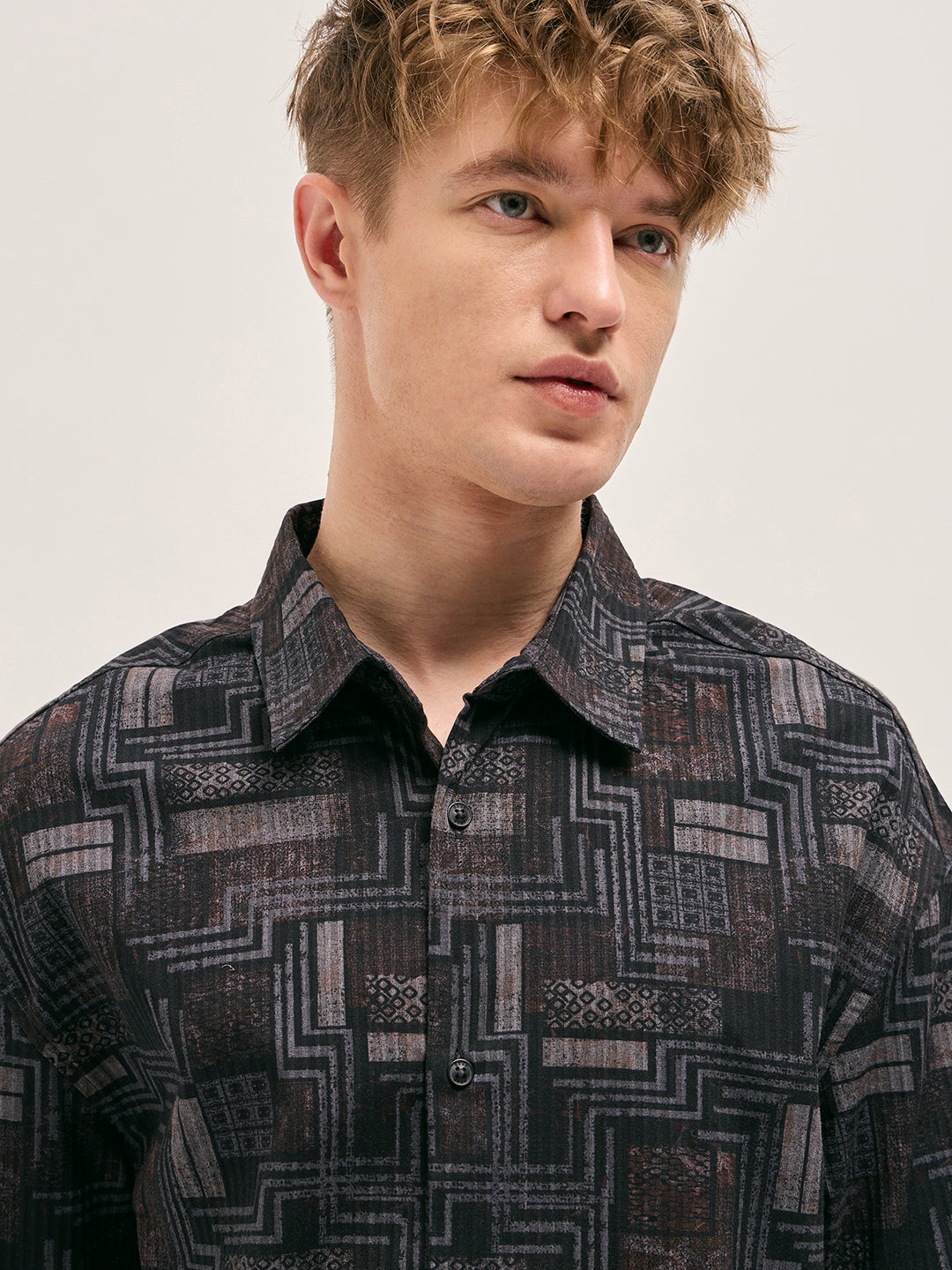 Men Black Geometric Printed Relax Fit Casual Overshirt