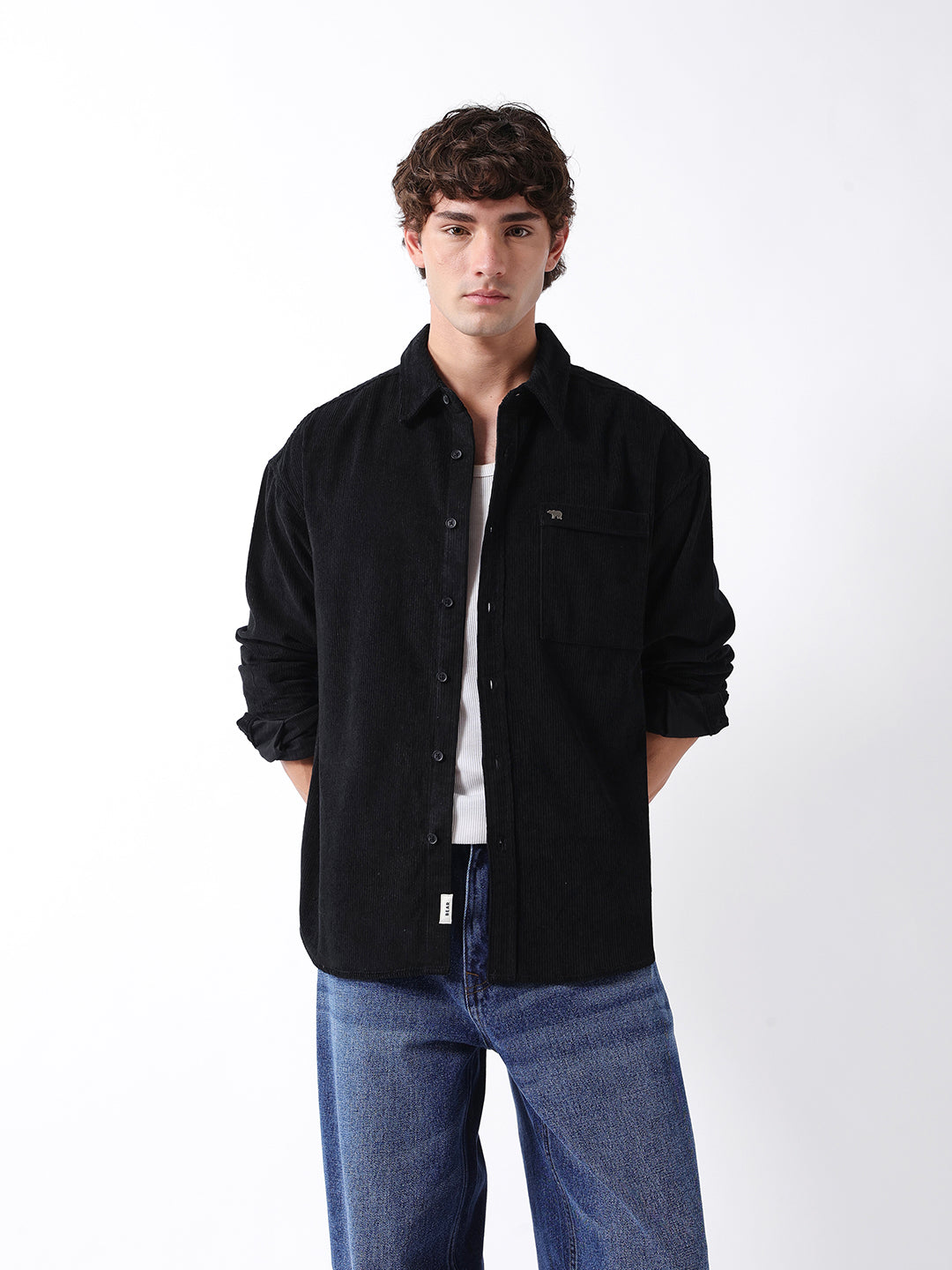 Men Black Corduory Overshirt