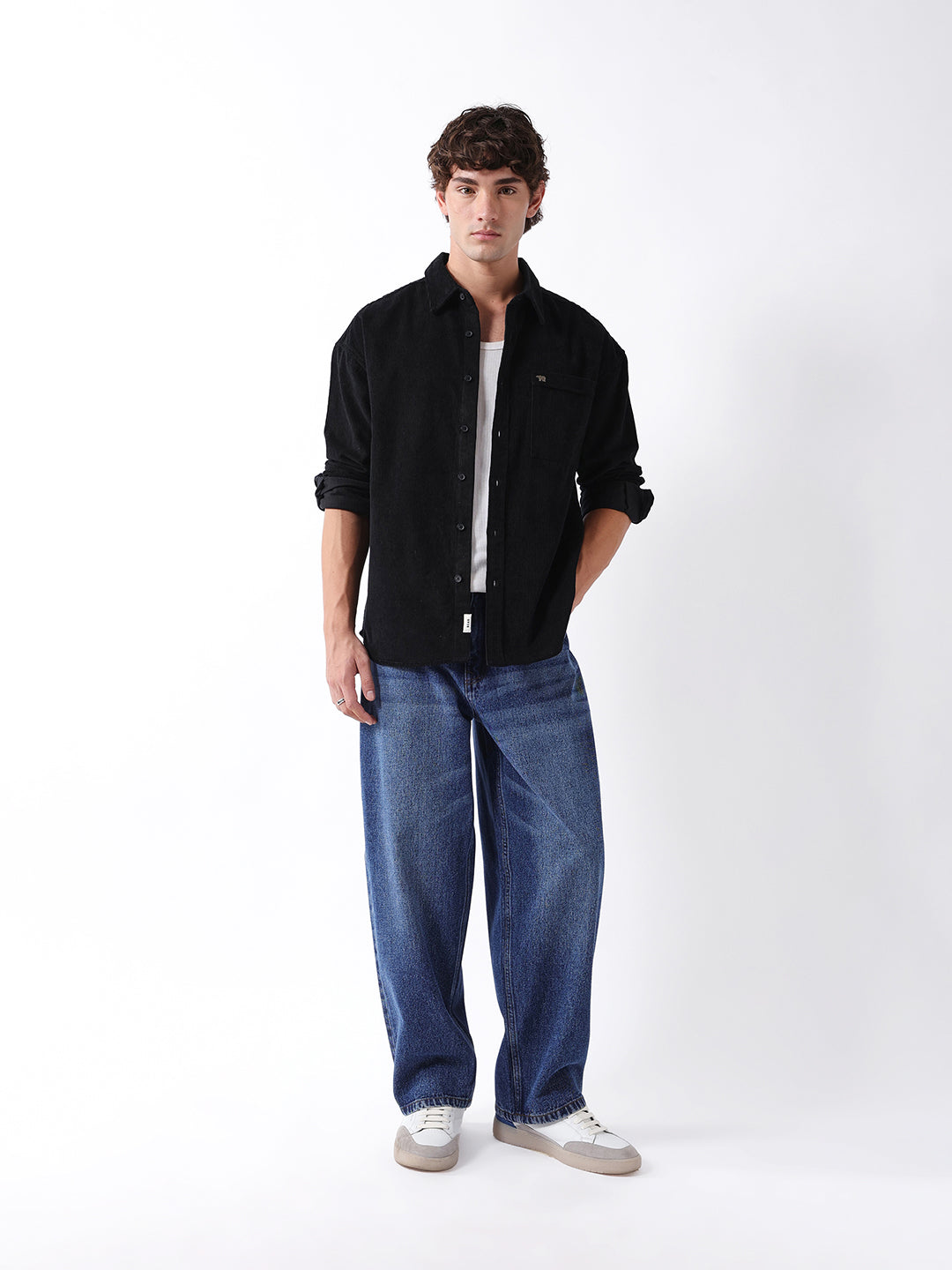 Men Black Corduory Overshirt