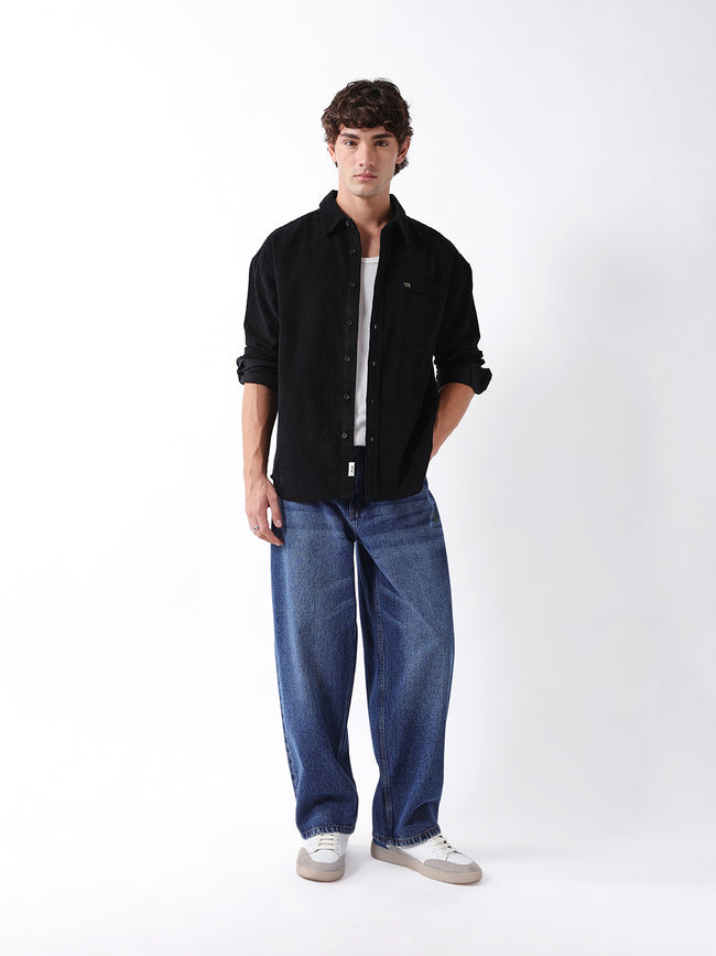Men Black Corduory Overshirt