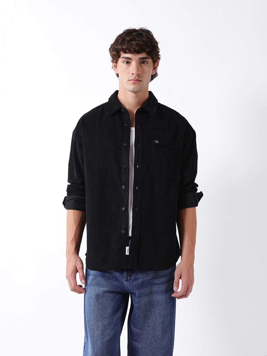 Men Black Corduory Overshirt