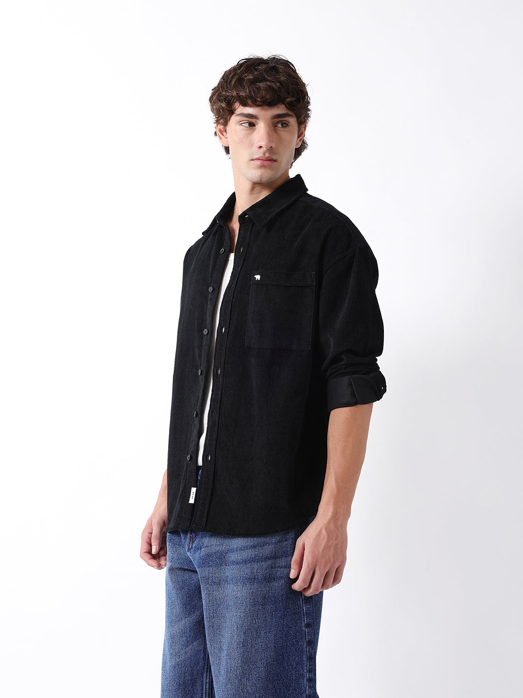 Men Black Corduory Overshirt