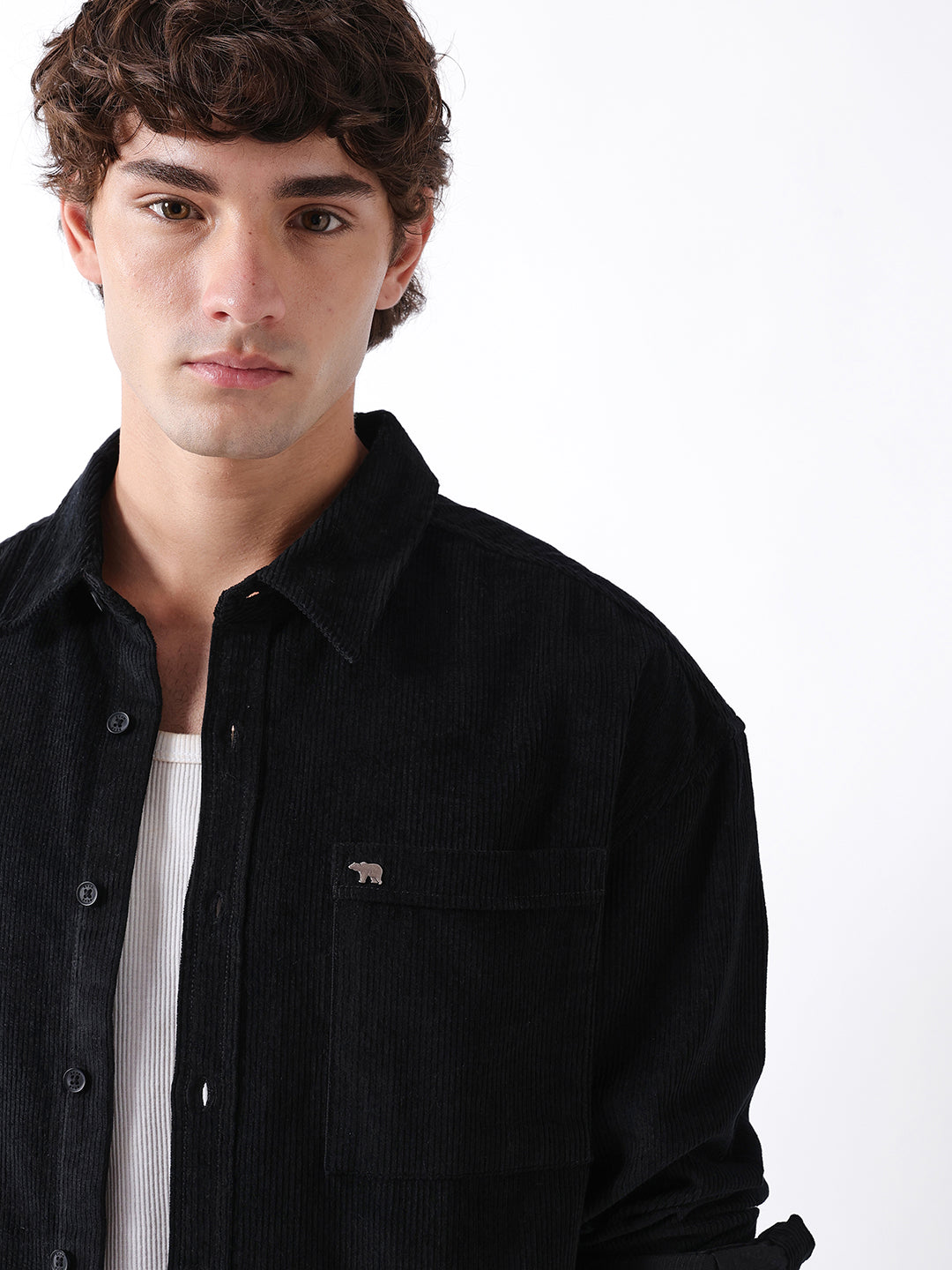 Men Black Corduory Overshirt