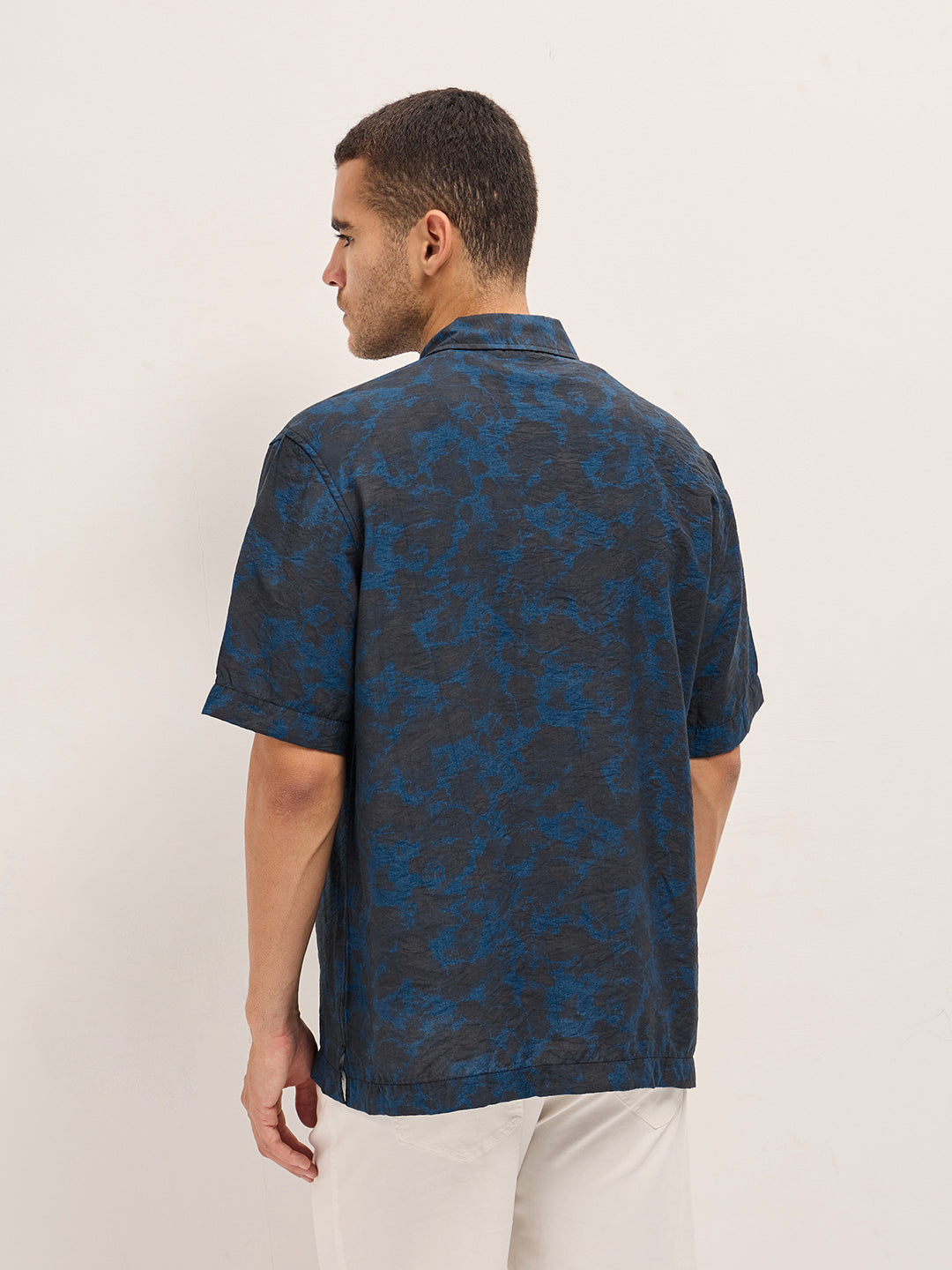 Men Dark Blue Abstract Digital Print Relax Fit Casual Shirt