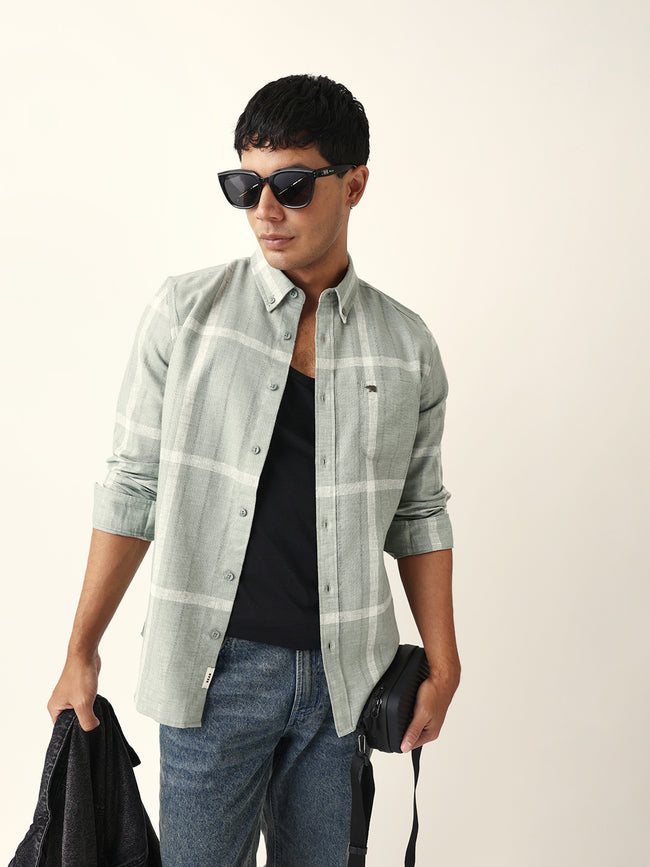 Men Green Checked Shirt