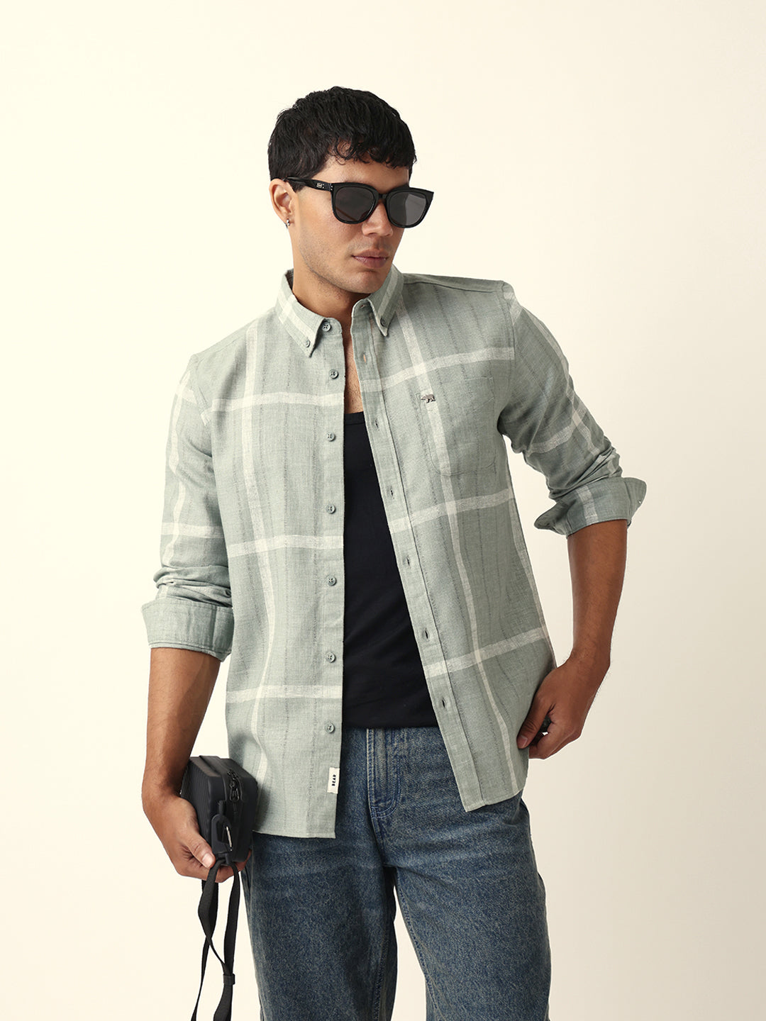 Men Green Checked Shirt