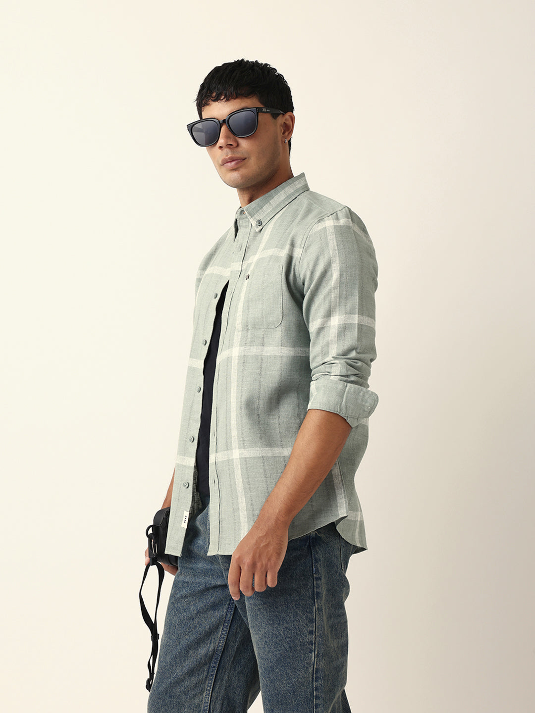 Men Green Checked Shirt