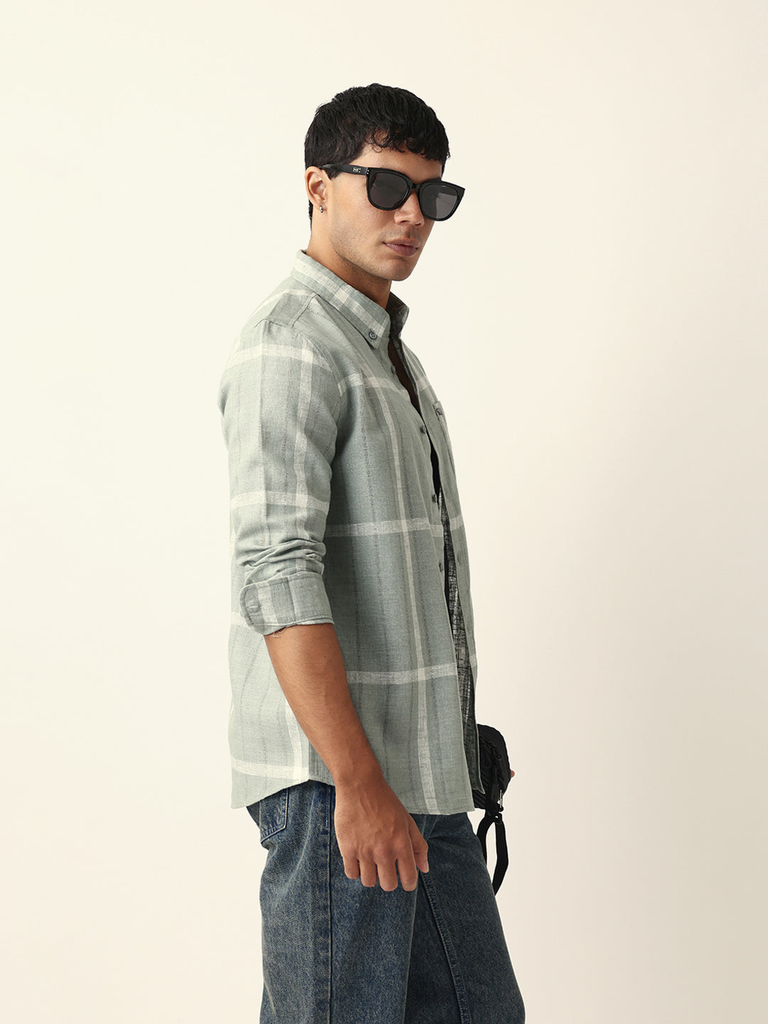 Men Green Checked Shirt