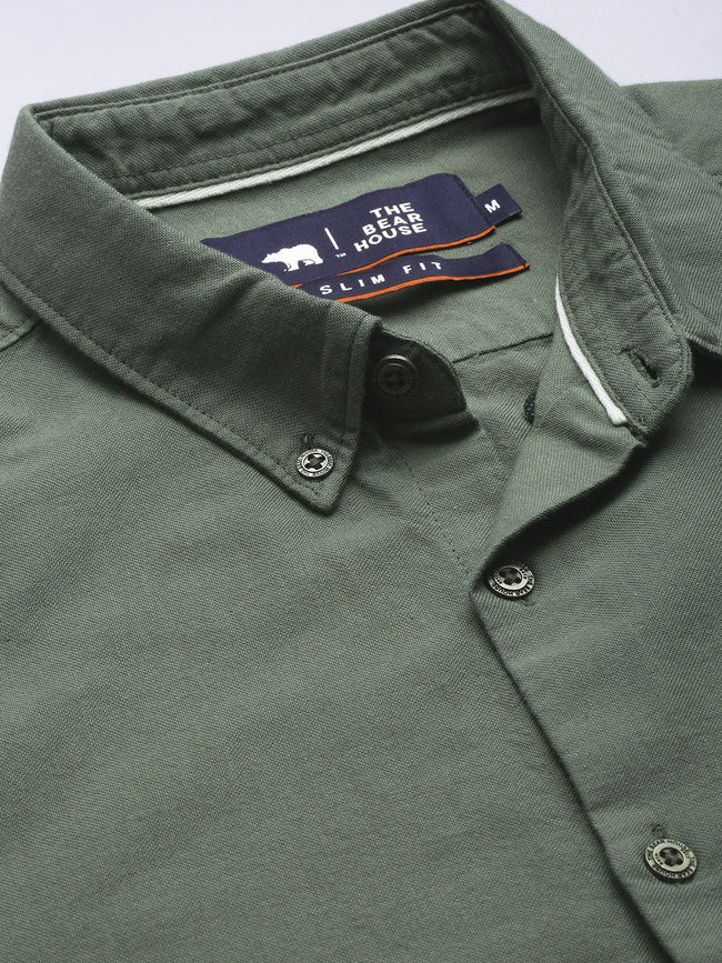 Men Green Cotton Casual Shirt