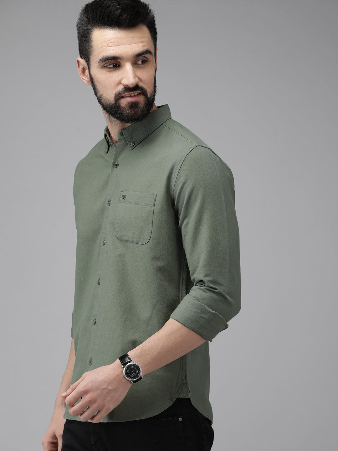Men Green Cotton Casual Shirt