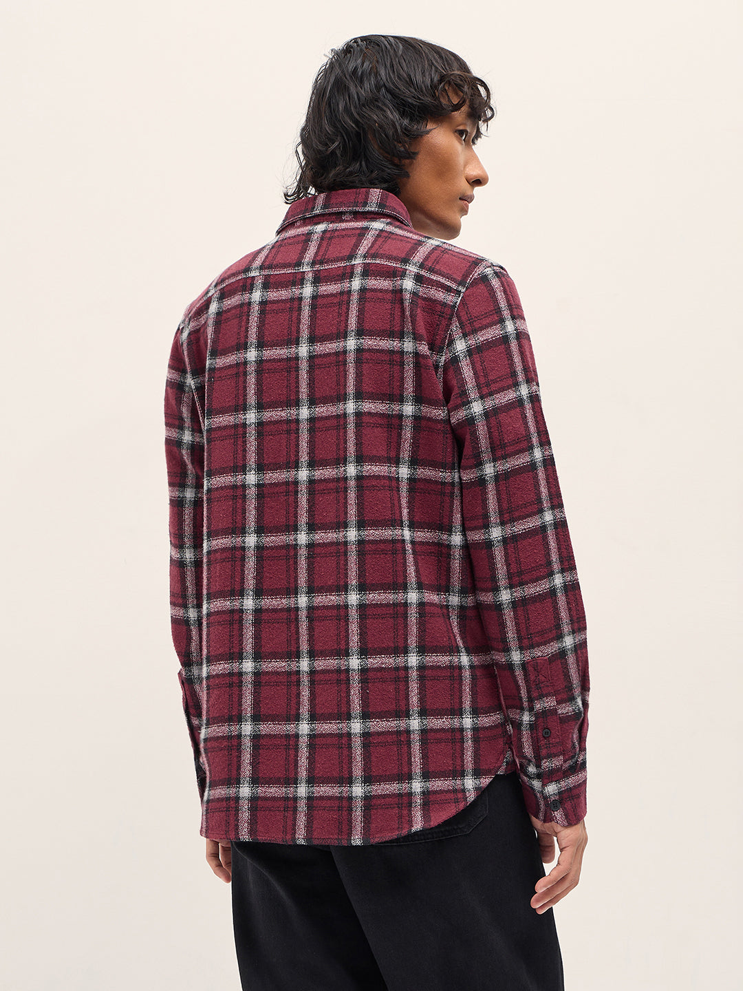 Men Maroon Slim Fit Tartan Checked Flannel Casual Shirt