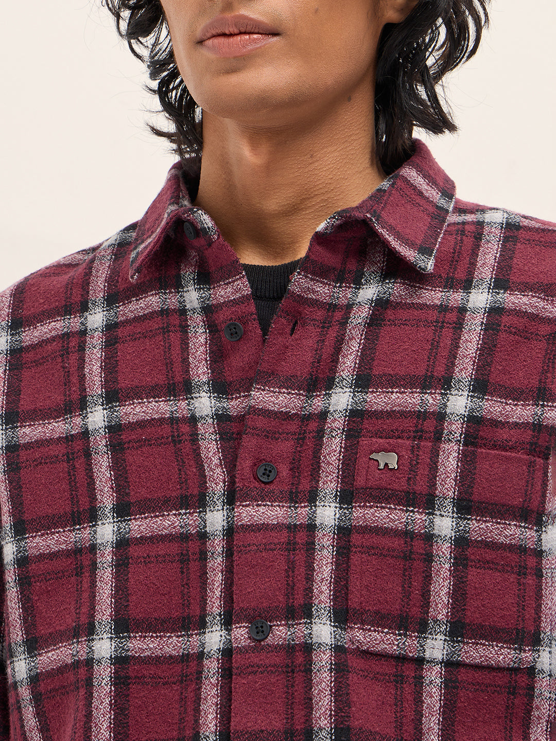 Men Maroon Slim Fit Tartan Checked Flannel Casual Shirt