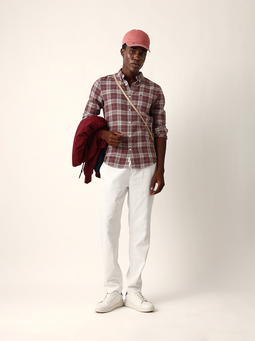 Men Maroon Cotton Checked Shirt