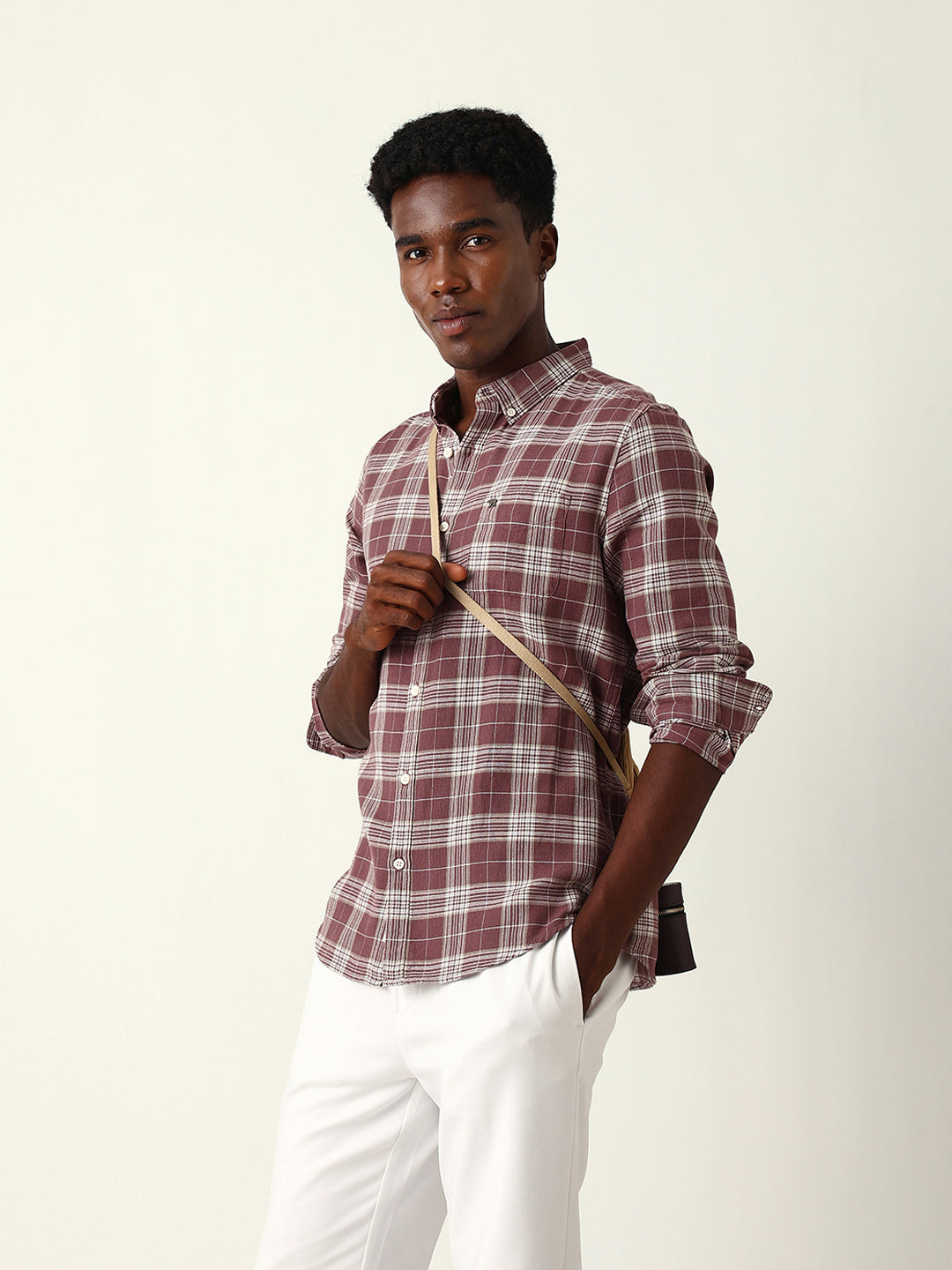 Men Maroon Cotton Checked Shirt